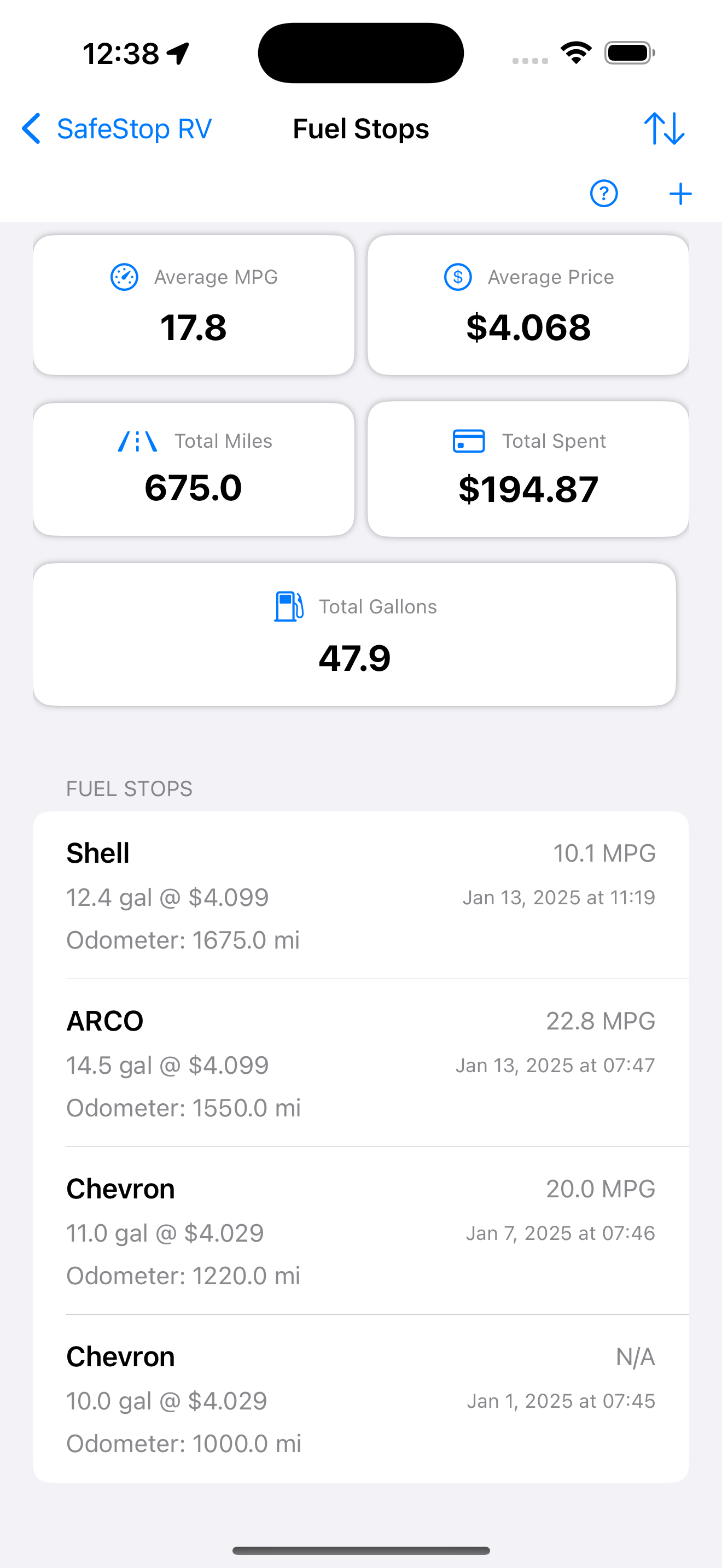 SafeStop RV Fuel Tracking